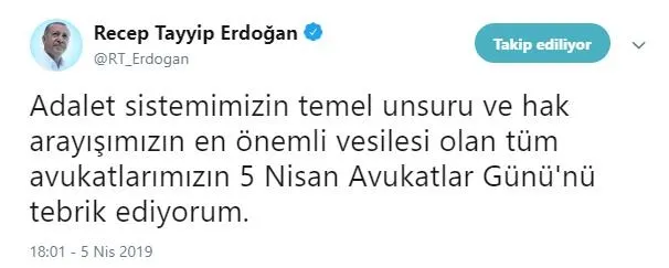 Başkan Recep Tayyip Erdoğan'dan Avukatlar Günü paylaşımı - 1