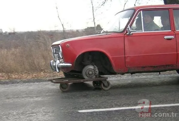 Kaza geçiren araçlarına öyle çözümler buldular ki... 2
