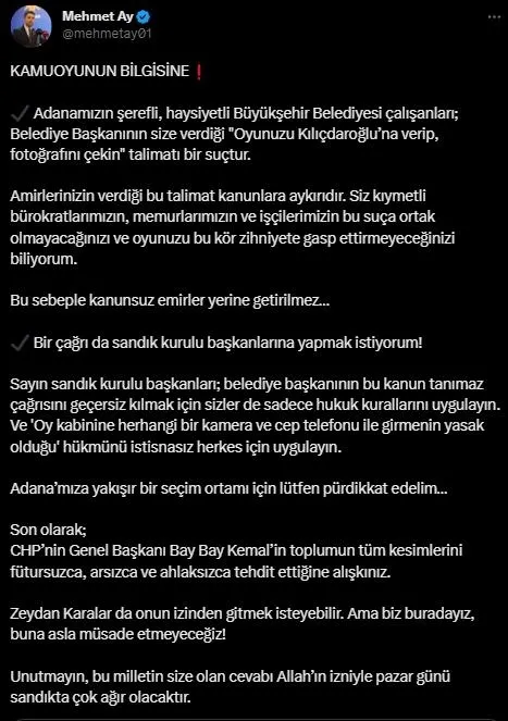 zeydan-karalardan-chpli-belediyenin-iscilerine-oy-baskisi-isten-cikarmakla-tehdit-etmis-fotografini-cekeceksin-1685015227572.jpeg Zeydan Karalar'dan CHP'li belediyenin işçilerine oy baskısı! İşten çıkarmakla tehdit etmiş: Fotoğrafını çekeceksiniz | AK Parti'den sert tepki - 4