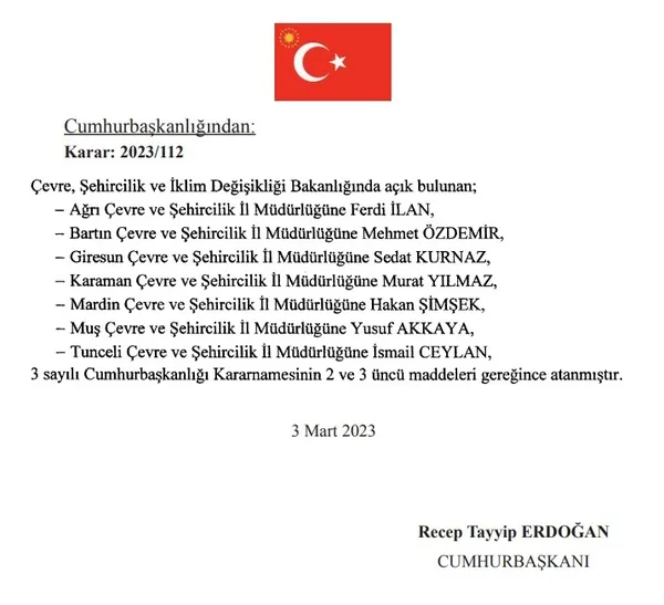 Başkan Erdoğan'dan 7 ile çevre ve şehircilik il müdürü ataması - 1