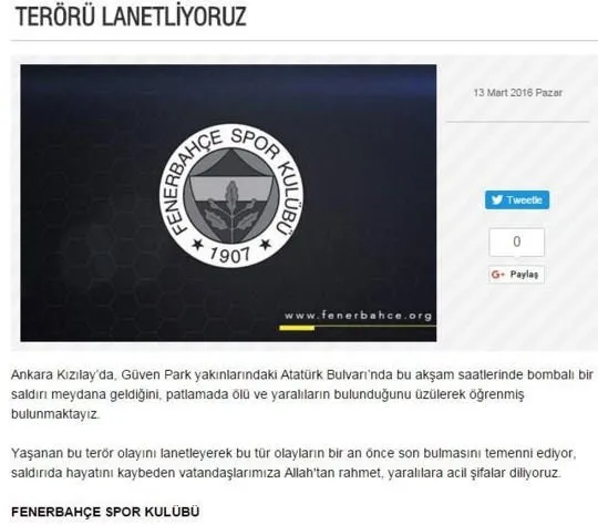 Ankara’daki terör saldırısına spor camiasından lanet yağdı