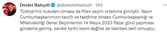MHP Genel Başkanı Devlet Bahçeli’den flaş seçim açıklaması: Aziz milletim sıra sende
