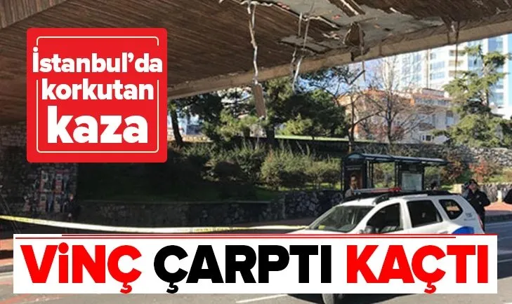 Beşiktaş'ta iş makinası üst geçide çarptı