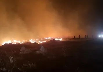 Niğde'de büyük mera yangını! Alevlere müdahale için yola çıkan itfaiye devrildi