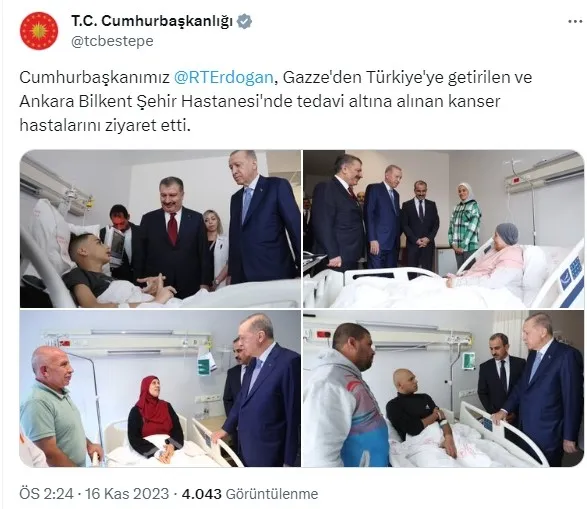 Başkan Erdoğan’dan Gazzeli hastalara ziyaret