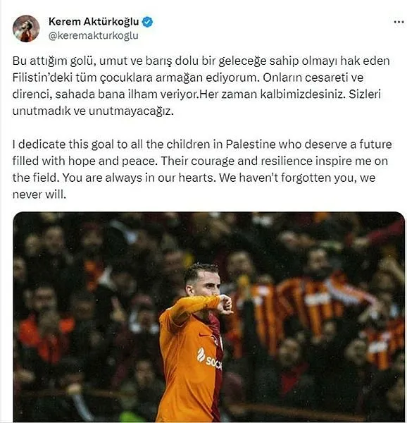 Kerem Aktürkoğlu Manchester United’a attığı golü Filistin’deki çocuklara armağan etti
