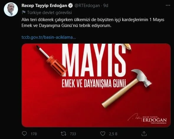 Son dakika: Başkan Erdoğan'dan 1 Mayıs mesajı - 1