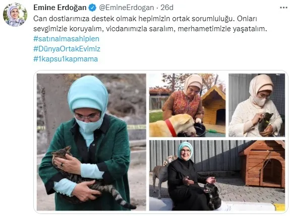 Emine Erdoğan'dan "Hayvanları Koruma Günü" paylaşımı: Merhametimizle yaşatalım - 1