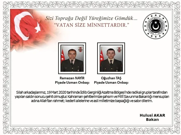 Milli Savunma Bakanı Akar'dan şehit düşen askerler için başsağlığı mesajı - 1