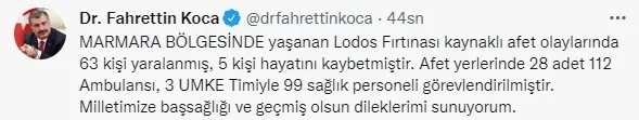 Marmara Bölgesi'ndeki lodos fırtınasının bilançosu! Sağlık Bakanı Fahrettin Koca duyurdu... - 1