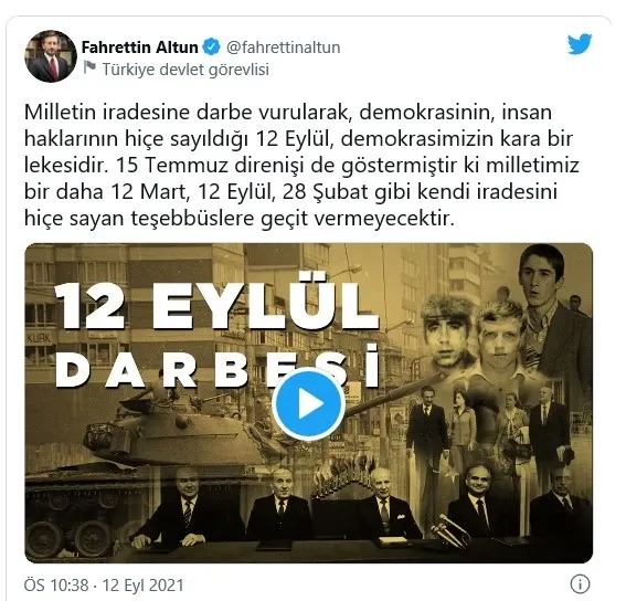 İletişim Başkanlığından 12 Eylül 1980 darbesi için videolu paylaşım! Milletimiz bir daha geçit vermeyecek