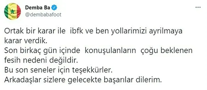 Demba Ba'dan ayrılık açıklaması: Konuşulanların çoğu fesih nedeni değildir - 1