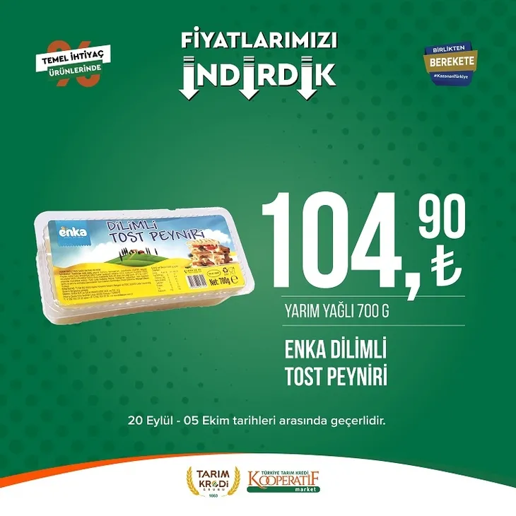 Tarım kredi market yeni indirim listesi yayınladı! 117.90 TL’ye Sucuk, 104.90 TL’ye Beyaz Peynir, 35.75 TL’ye Pirinç, 23.90 TL’ye dev Kağıt Havlu yer alıyor