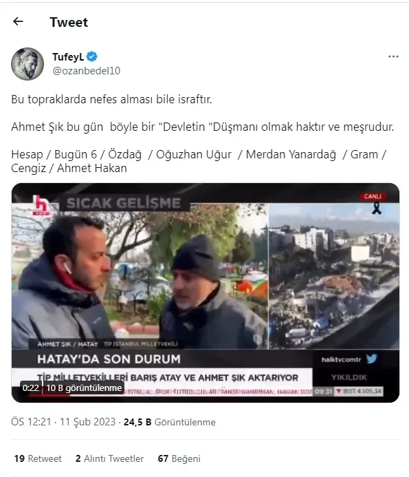 TİP’li Ahmet Şık Halk TV canlı yayınında devlete isyan çağrısında bulundu