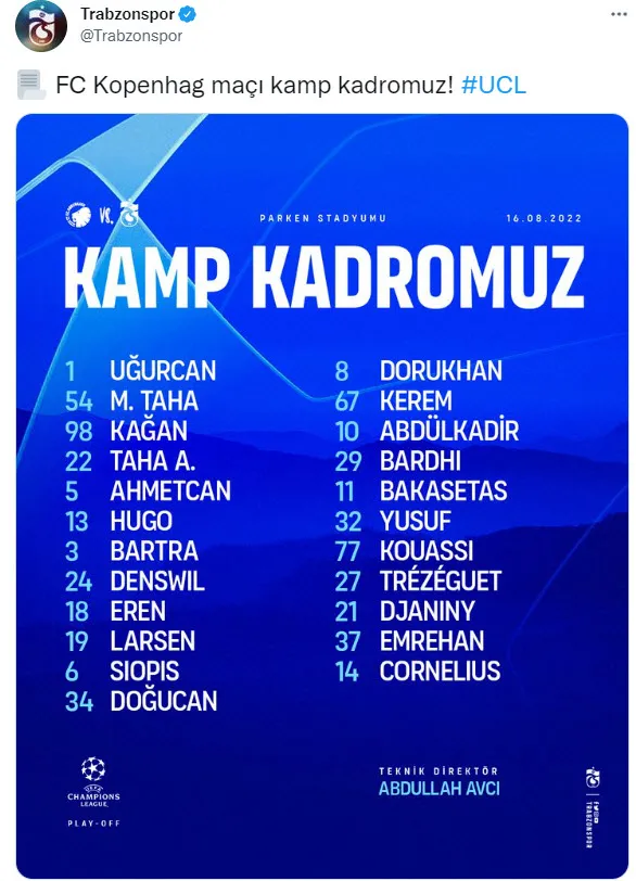 Trabzonspor’un Kopenhag kadrosu belli oldu! Fırtına’da 4 eksik var