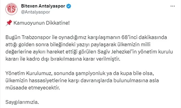 İşgalci İsrail’in propagandasını yapan Antalyasporlu Sagiv Jehezkel provokasyona böyle hazırlanmış! Ülkesine postalandı