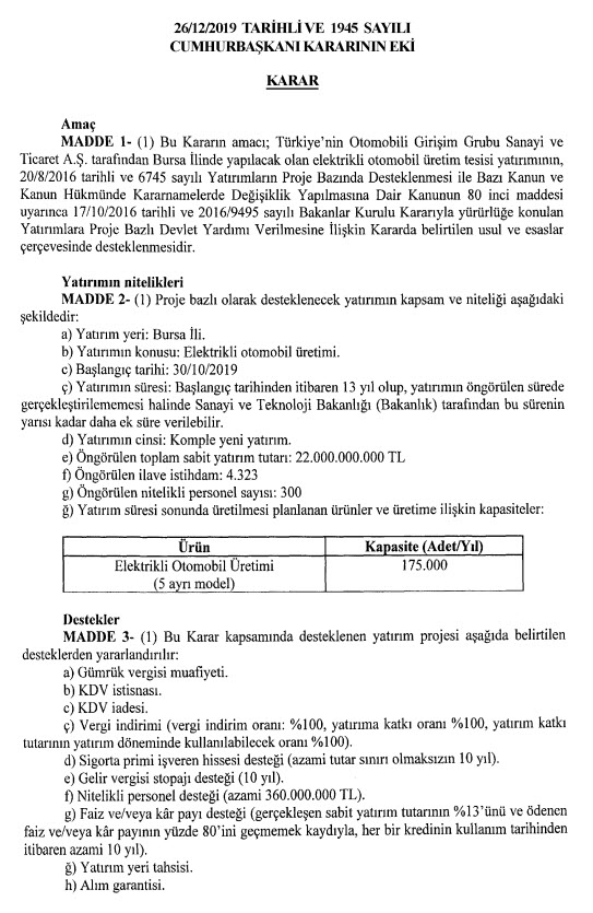 Başkan Erdoğan yerli elektrikli otomobil üretim tesisi için imzayı attı