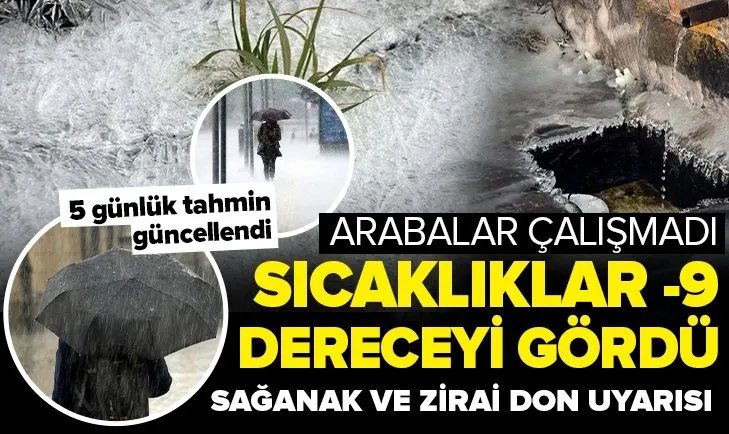 Sıcaklıklar eksi dokuz dereceye düştü! Arabalar soğuktan çalışmadı! Meteoroloji’den çok sayıda ile sağanak yağış ve don uyarısı...