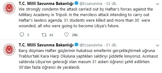 MSB'den Trablus'taki Kara Harp Okuluna yapılan saldırıya sert kınama - 1