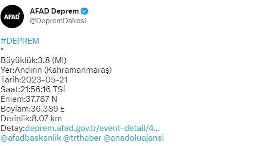 AFAD: Kahramanmaraş'ta deprem meydana geldi! 2023 Son depremler... - 1