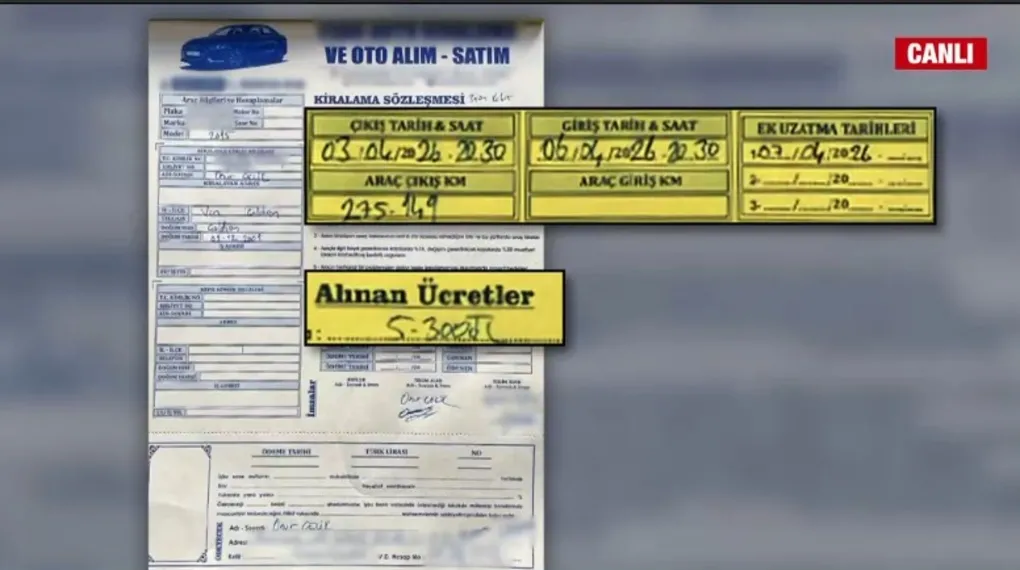 Teröristlerin kiraladıkları aracın faturası ortaya çıktı