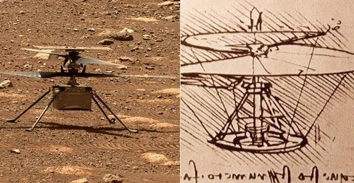 Son dakika | NASA Mars'ta helikopter uçurdu! Da Vinci'nin çizimi ile benzerliği şoke etti