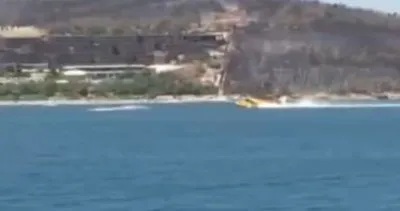 Milas’ta jet ski yangına müdahale için su almaya inen uçağı engelledi!
