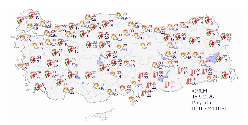 18 Haziran Perşembe hava tahmin raporu