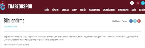 Son dakika: Trabzonspor'da teknik heyet ve sporcuların korona virüs test sonuçları açıklandı - 1
