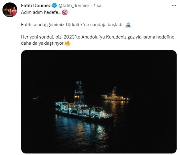 Bakan Dönmez: Fatih sondaj gemisi Türkali-7'de sondaja başladı - 1