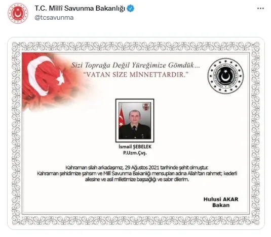 msb-duyurdu-pence-kaplan-operasyonu-bolgesinde-yaralanan-asker-sehit-oldu-1630272660856.jpg MSB duyurdu: Pençe Kaplan operasyonu bölgesinde yaralanan asker şehit oldu - 1