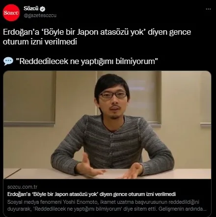 Sözcü’nün ’Japon’ algısı da patladı: ’Erdoğan’a tweet attığı için ikamet alamadı’ iddiasına birinci ağızdan yalanlama