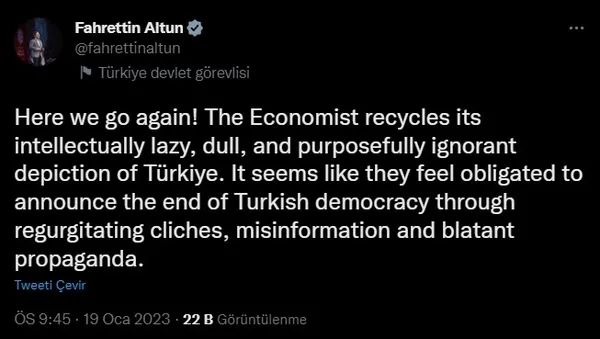 Batı’nın tetikçileri devrede! The Economist’in Başkan Erdoğan’ı hedef alan skandal manşetine tepkiler çığ gibi! Türkiye’den yanıt gecikmedi: Cehalet dolu sahte gazetecilik
