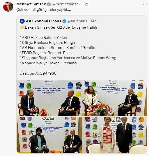 Hazine ve Maliye Bakanı Mehmet Şimşek’ten G-20 açıklaması: Çok verimli görüşmeler yaptık