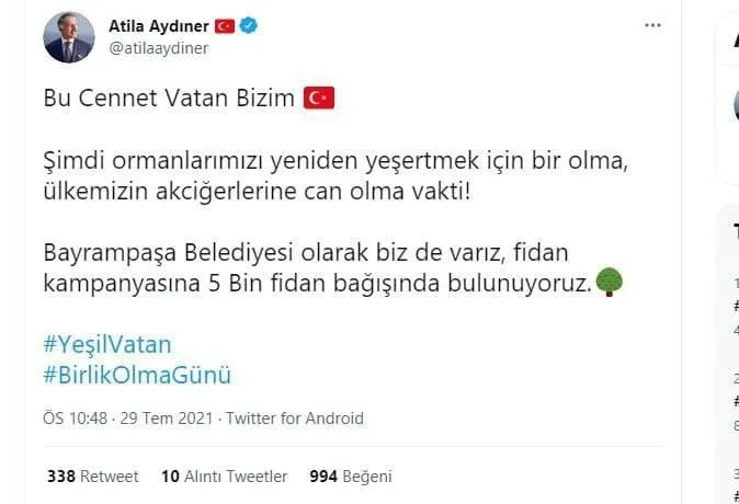 Türkiye yangına karşı tek yürek: Ünlü isimler de destek veriyor! Ormanlara ağaç dikilmesi için büyük kampanya başladı