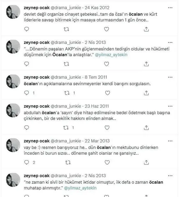 Nihal Yalçın’ın yakın arkadaşı Zeynep Ocak bebek katili Öcalan’a övgüler yağdırdı! Selahattin Demirtaş’a özgürlük çağrısı yapmıştı
