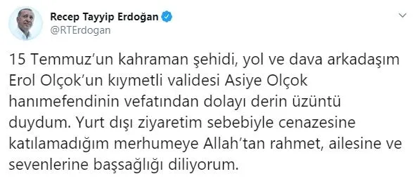 Olçok ailesini acı gününde yalnız bırakmadı! Başkan Erdoğan taziyeye gitti ve dua etti