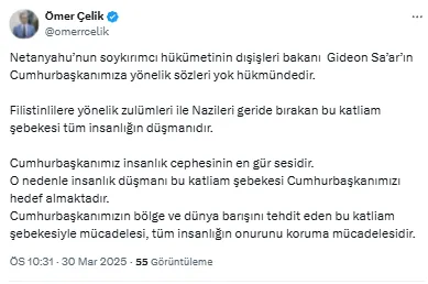 Sözcü Çelik'in X hesabından yapılan açıklama | Ekran görüntüsü-ahaber.com.tr