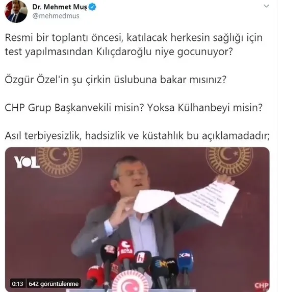 CHP’li Özgür Özel’den hadsiz çıkış! Resmi toplantı öncesi koronavirüs testi istenince...