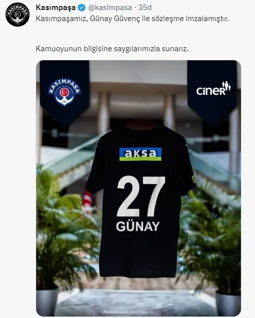 Son dakika transfer haberi | Kasımpaşa Günay Güvenç'ı kadrosuna kattı