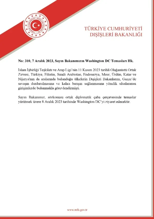 Dışişleri Bakanı Hakan Fidan Washington’a gidiyor!