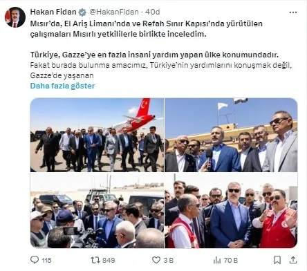 Türkiye’den Mısır’a kritik ziyaret! Masada önemli konular var! Hakan Fidan Refah Sınır Kapısı’ndan: Yiyecek yok su yok...