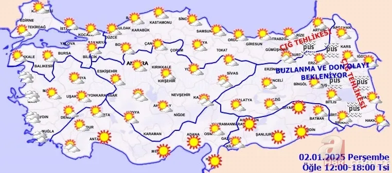 Meteoroloji Hava Durumu Raporu 2 Ocak | Buzlanma, çığ ve don uyarısı: İstanbul, Bursa, Erzurum... 7