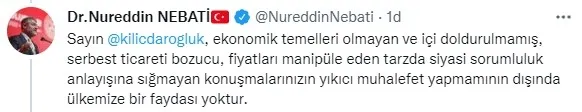 Hazine ve Maliye Bakanı Nureddin Nebati’den Kemal Kılıçdaroğlu’na ÖTV yanıtı