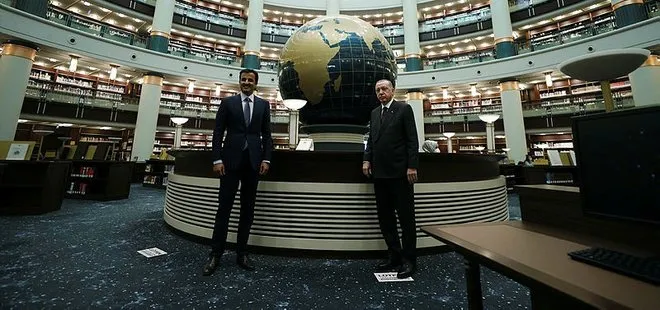 Başkan Erdoğan ve Katar Emiri Al Sani Millet Kütüphanesi’ni gezdi