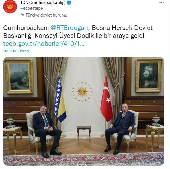 Son dakika: Başkan Erdoğan, Bosna Hersek Devlet Başkanlığı Konseyi Üyesi Milorad Dodik'i kabul etti - 1