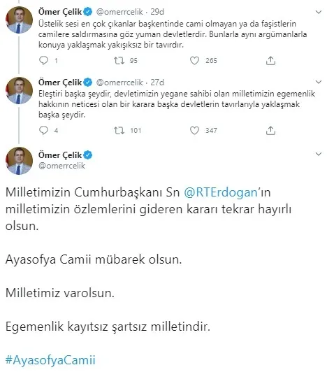 Son dakika: AK Parti Sözcüsü Ömer Çelik’ten Ayasofya açıklaması