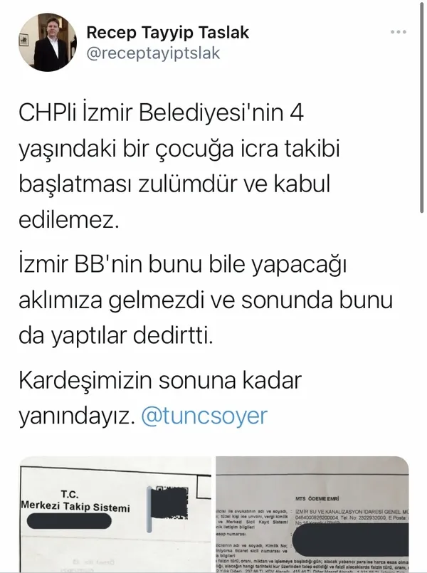 CHP’li İzmir Büyükşehir Belediyesi’nden 4 yaşındaki çocuğa icra takibi!