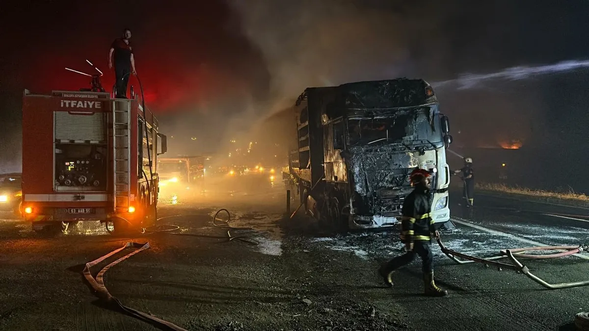 Şanlıurfa'da seyir halindeki TIR yandı