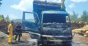 Adana’da tomruk taşıyan kamyon alev aldı